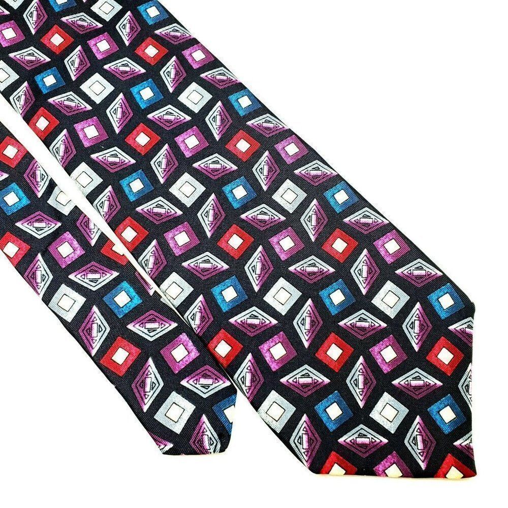 Pierre Cardin Blue Silk Tie Print Geometric Short Wide